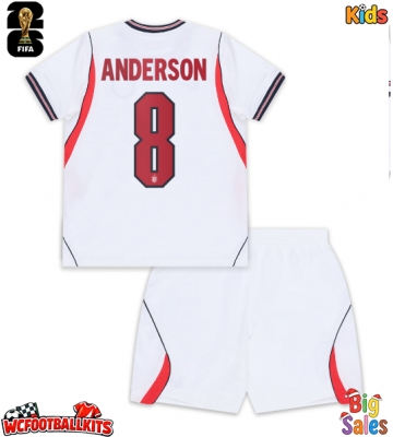 England Elliot Anderson #8 Replica Home Stadium Kit for Kids World Cup 2026 Short Sleeve (+ pants)